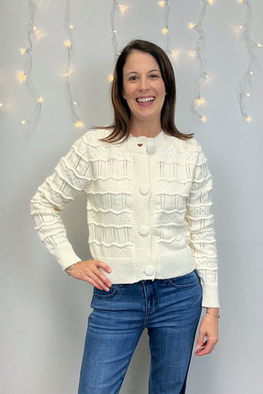 Camellia Textured Knit Button Front Cardigan - Camellia