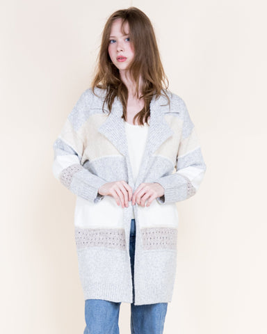 Chunky Colorblock Cardigan - Gray - Very Moda