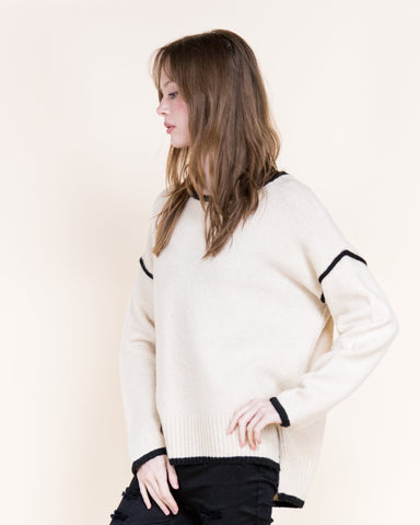 Contrast Hem Weekend Sweater - Beige - Very Moda