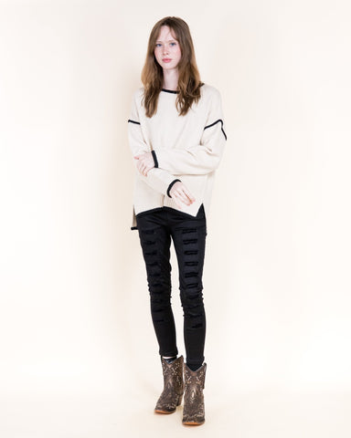 Contrast Hem Weekend Sweater - Beige - Very Moda