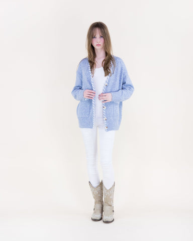 Contrast Whipstitch Cardigan - Denim - Very Moda