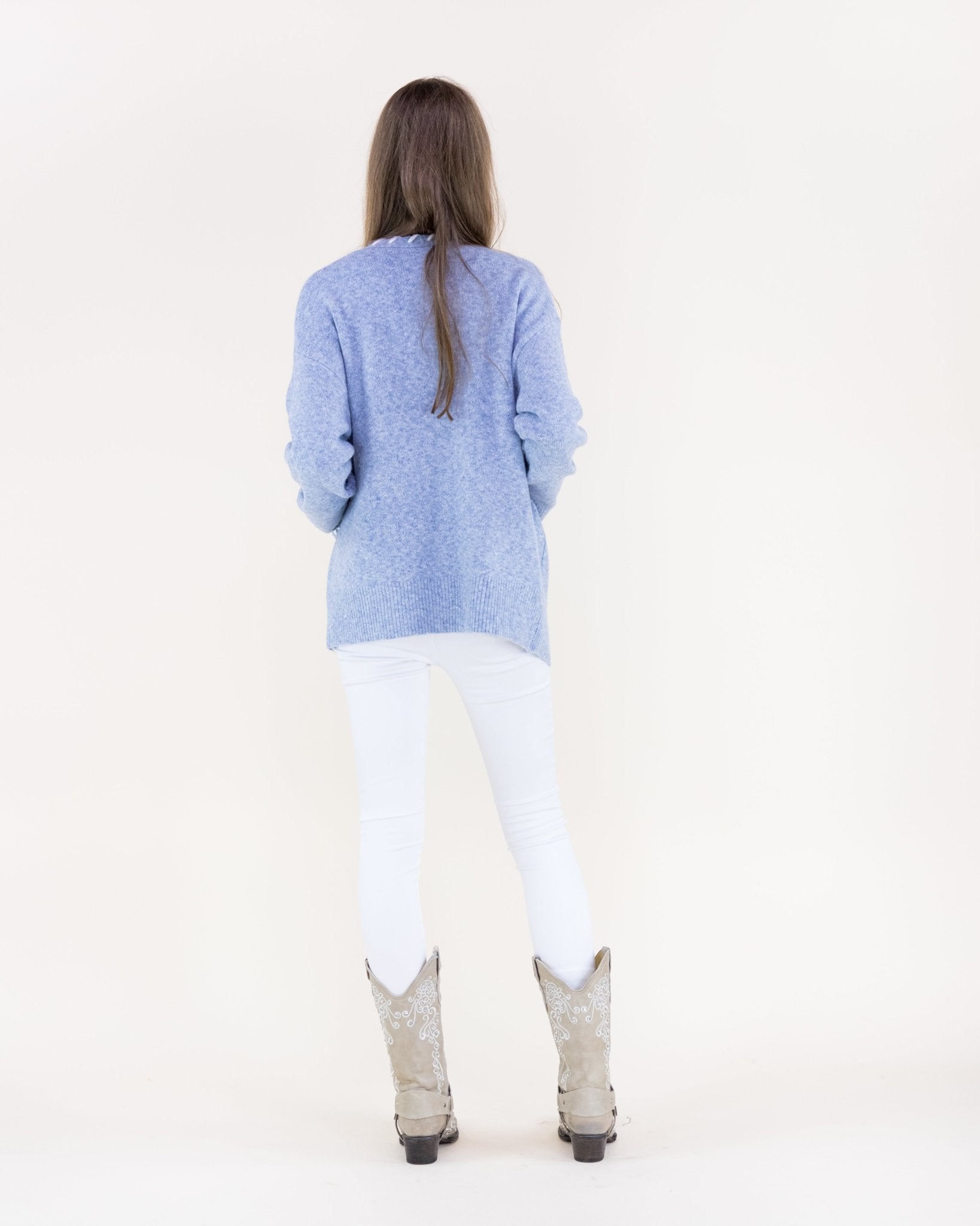 Contrast Whipstitch Cardigan - Denim - Very Moda