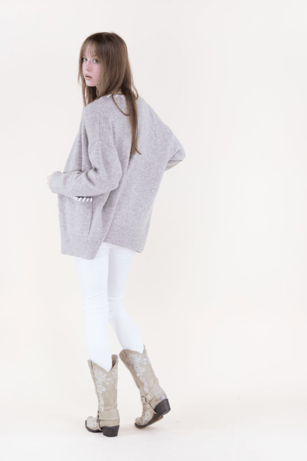 Contrast Whipstitch Cardigan- Khaki - Very Moda