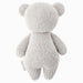 Back view of a hand-knit gray koala stuffed animal