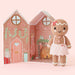 Gingerbread girl doll with her house box opened into a holiday scene