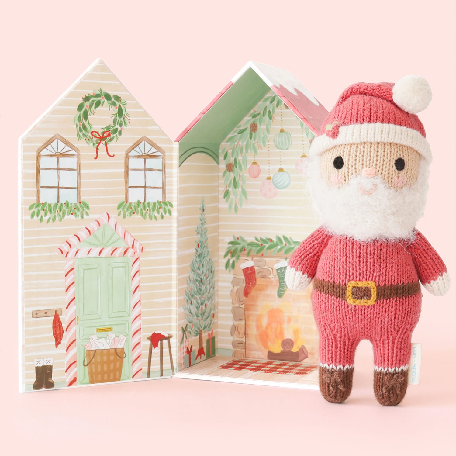 Tiny Santa doll with his house box opened into a holiday scene