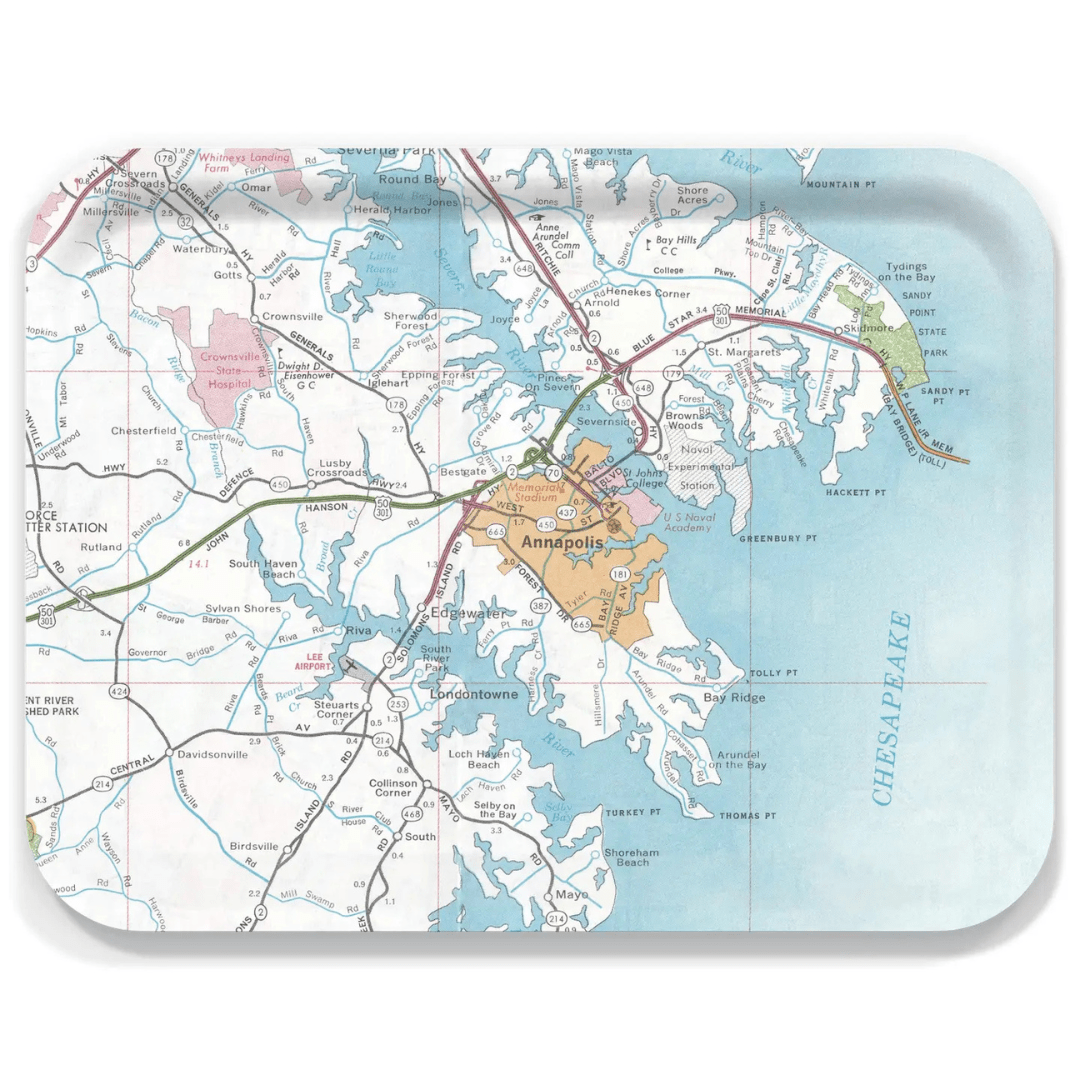 Daisy Mae Vintage Annapolis Map Birchwood Serving Tray - Large - Daisy Mae Designs