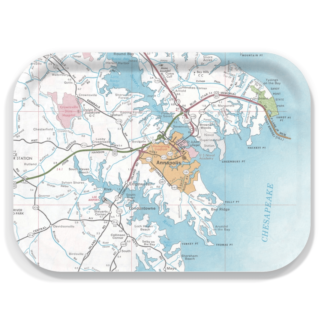 Daisy Mae Vintage Annapolis Map Birchwood Serving Tray - Medium - Daisy Mae Designs