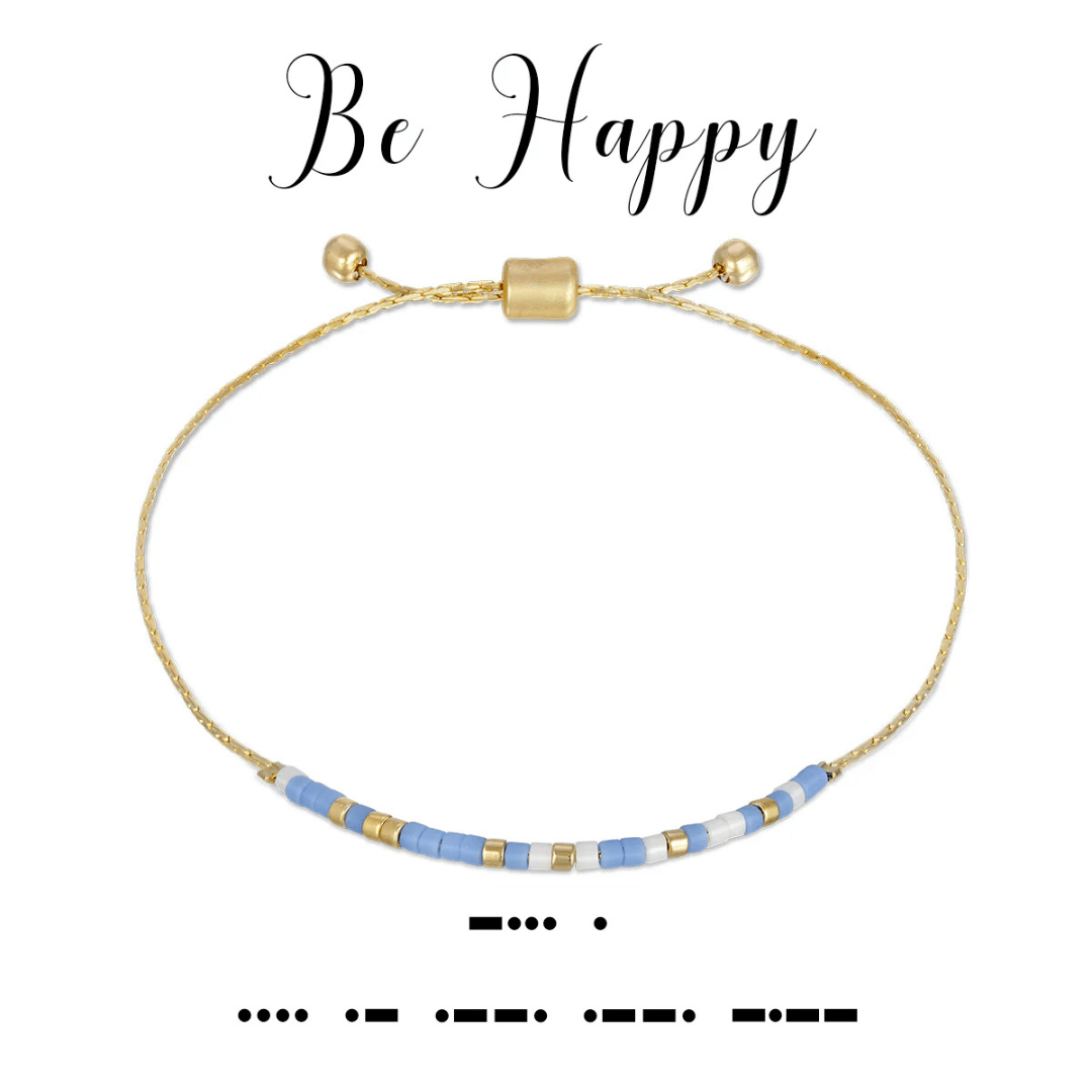 Dot & Dash Morse Code Bracelet - Be Happy/Periwinkle & White - Dot & Dash Designs
