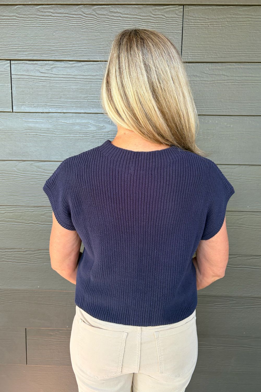 Elan Cap Sleeve Crew In Navy - Elan
