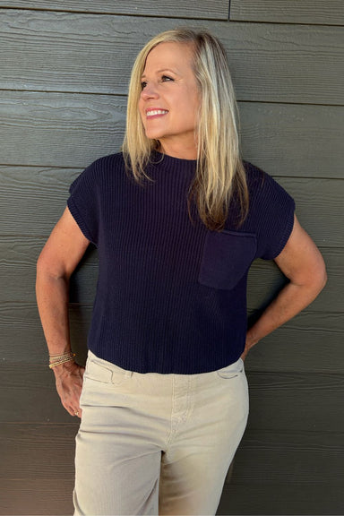 Elan Cap Sleeve Crew In Navy - Elan