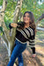 Elan Collared V-Neck Sweater In Black Stripe - Elan