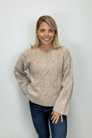 Elan Crew Neck Loose Fit Cable Sweater - Almond - Tribal Sportswear