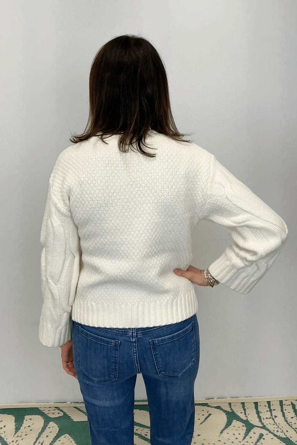 Elan Crew Neck Loose Fit Cable Sweater - Cream - Tribal Sportswear