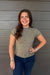 Elan Crew Neck Top In Light Olive - Elan