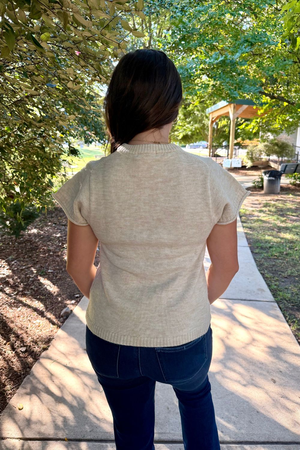 Elan Crew Neck Top In Stone - Elan