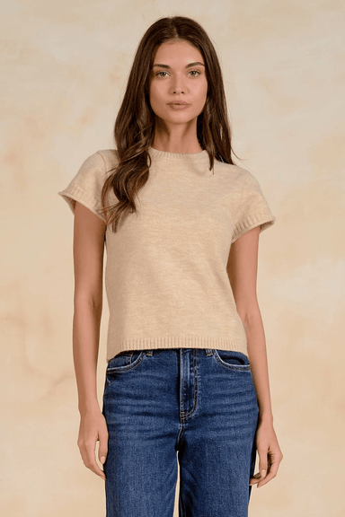 Elan Crew Neck Top- Stone - Elan