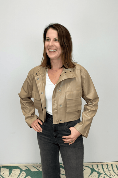 Elan Cropped Leather Jacket - Macchiato - Elan