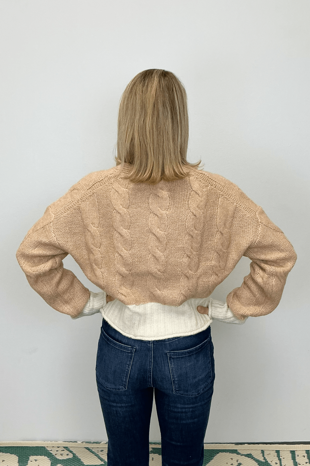 Elan Cropped V - Neck Cardigan - Tan/Natural - Elan