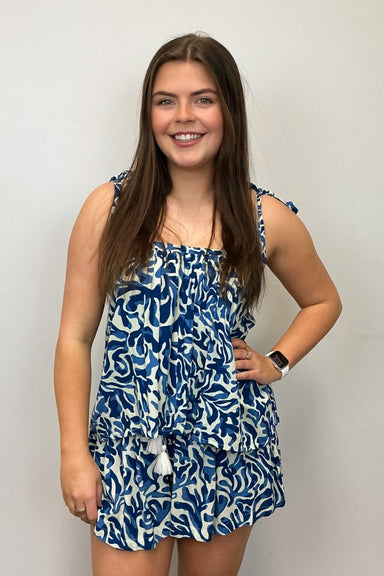 Elan Flowy Spaghetti Tank - Blue Coralina - Elan