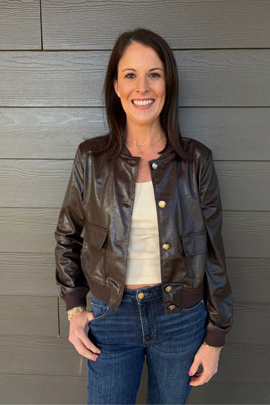 Elan Leather Bomber In Espresso - Elan