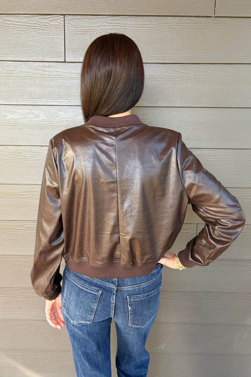 Elan Leather Bomber In Espresso - Elan