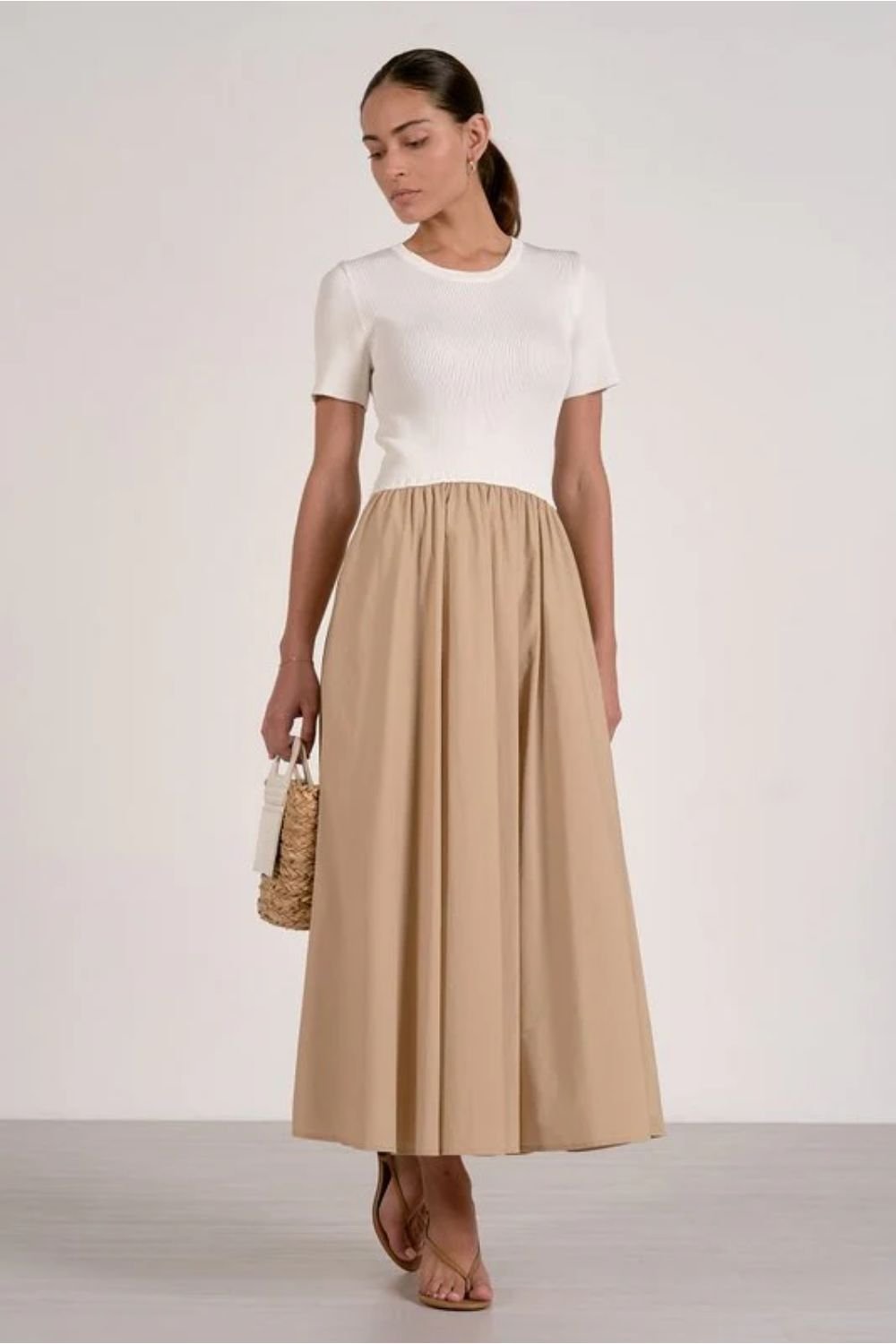 Elan Midi S/S Mixed Media Riley Dress - Elan