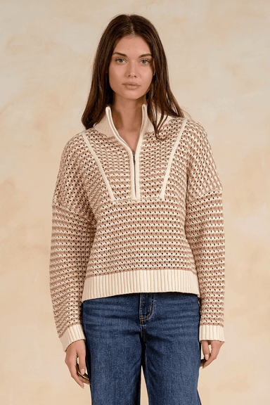 Elan Open Zip Sweater- Natural - Elan
