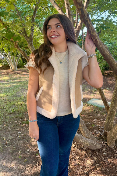 Elan Shearling Vest In Mocha - Elan