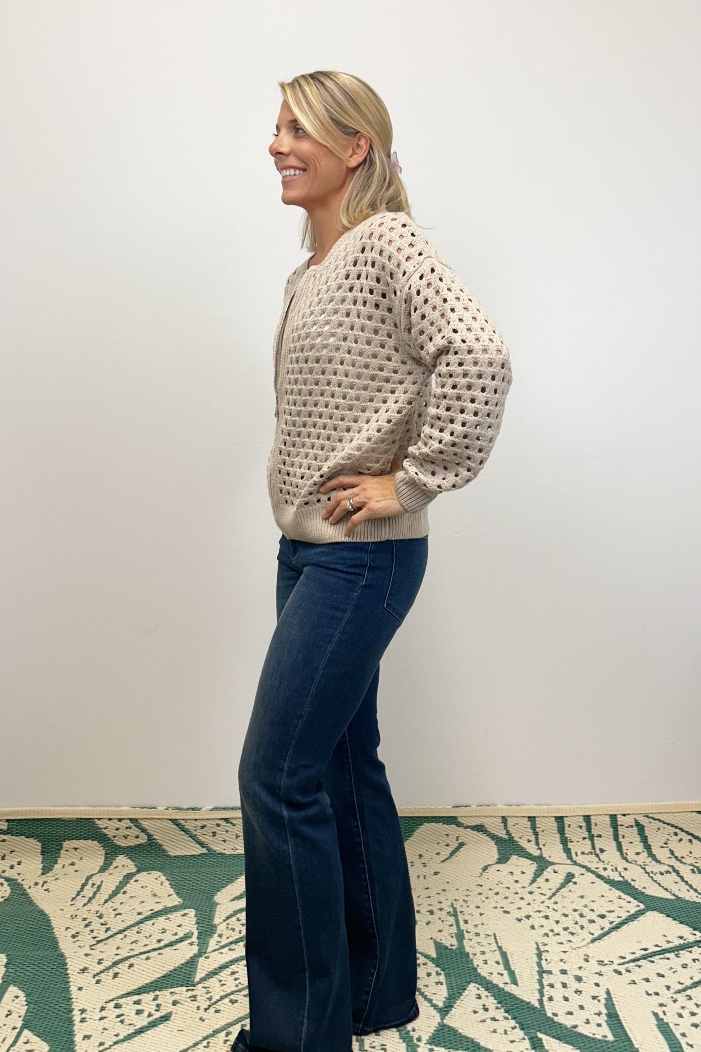 Elan Zip Cardigan - Stone - Elan