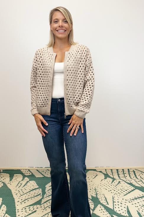 Elan Zip Cardigan - Stone - Elan