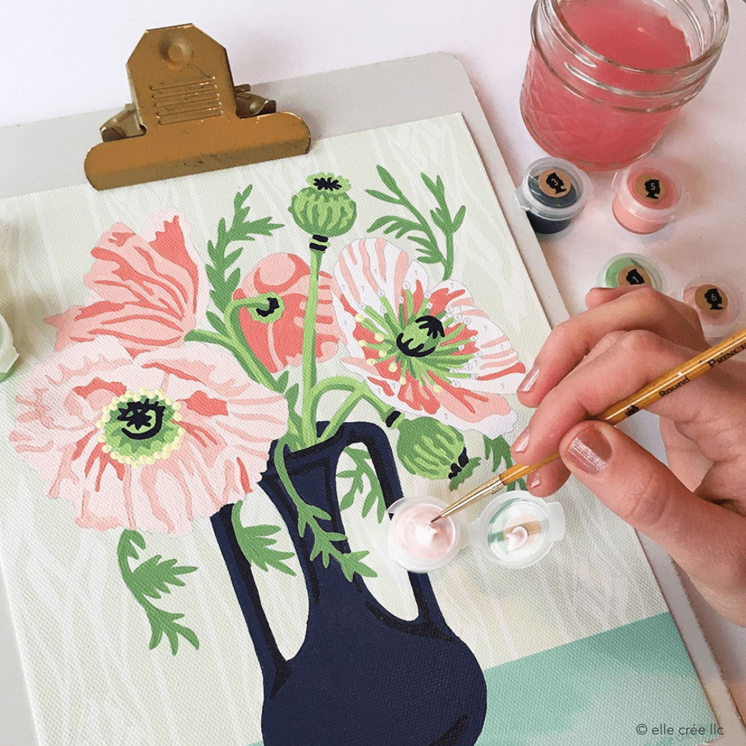Elle Crée Paint - by - Number Kit - Poppies in Vase - Elle Cree (She Creates)