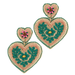 Embroidered Heart Drop Earrings - Golden Stella