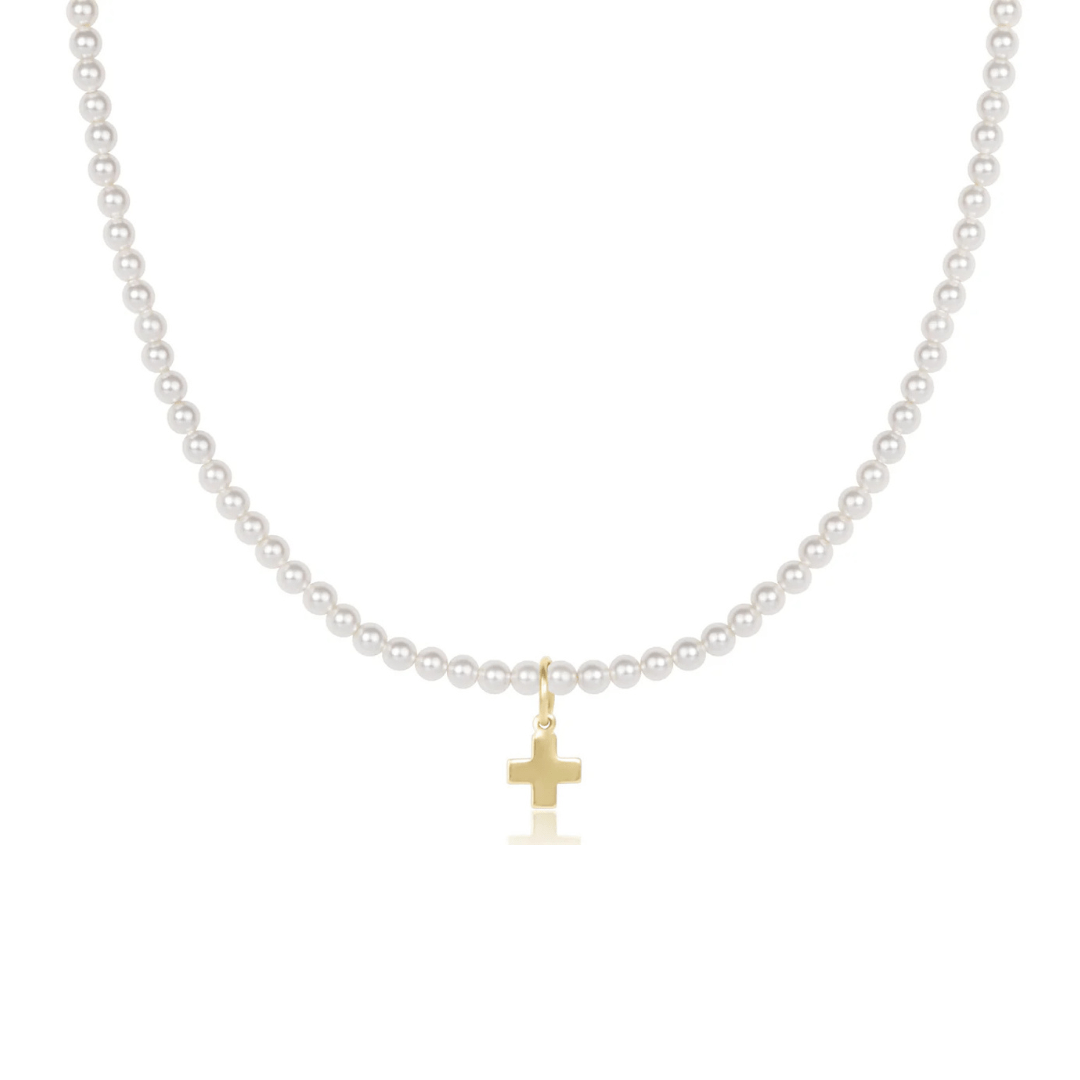 Enewton 17" Choker Classic Pearl 3mm Bead - Signature Cross Gold Charm - Enewton