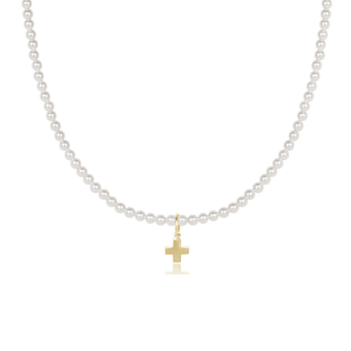 Enewton 17" Choker Classic Pearl 3mm Bead - Signature Cross Gold Charm - Enewton