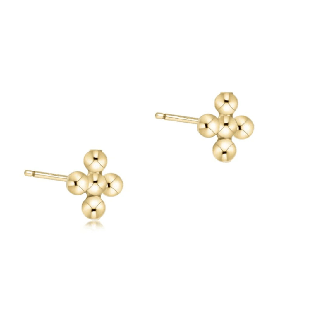 Enewton Classic Beaded Signature Cross Small Stud - 2mm Bead Gold - Enewton