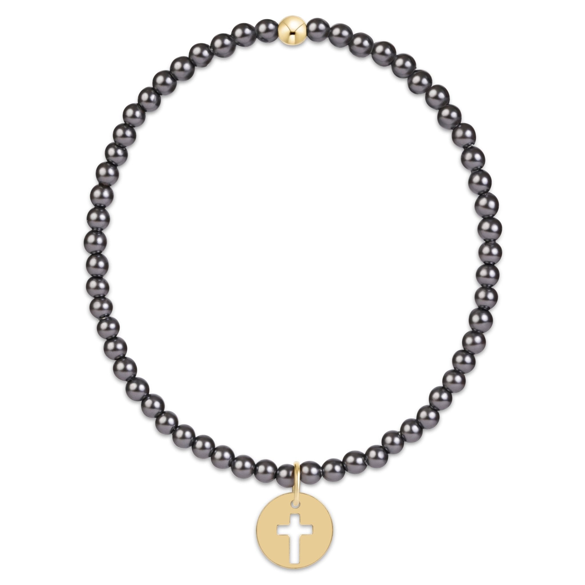 enewton Classic Dark Grey Pearl 3mm Bracelet - Blessed Gold Disc - Enewton
