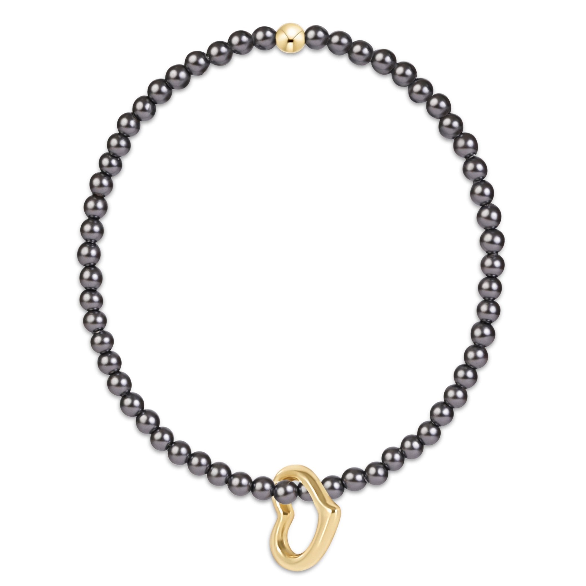 enewton Classic Dark Grey Pearl 3mm Bracelet - Love Gold Charm - Enewton