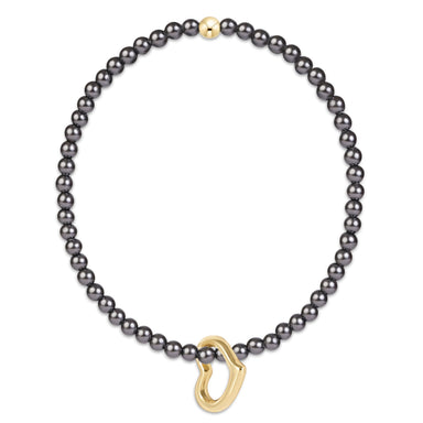 enewton Classic Dark Grey Pearl 3mm Bracelet - Love Gold Charm - Enewton