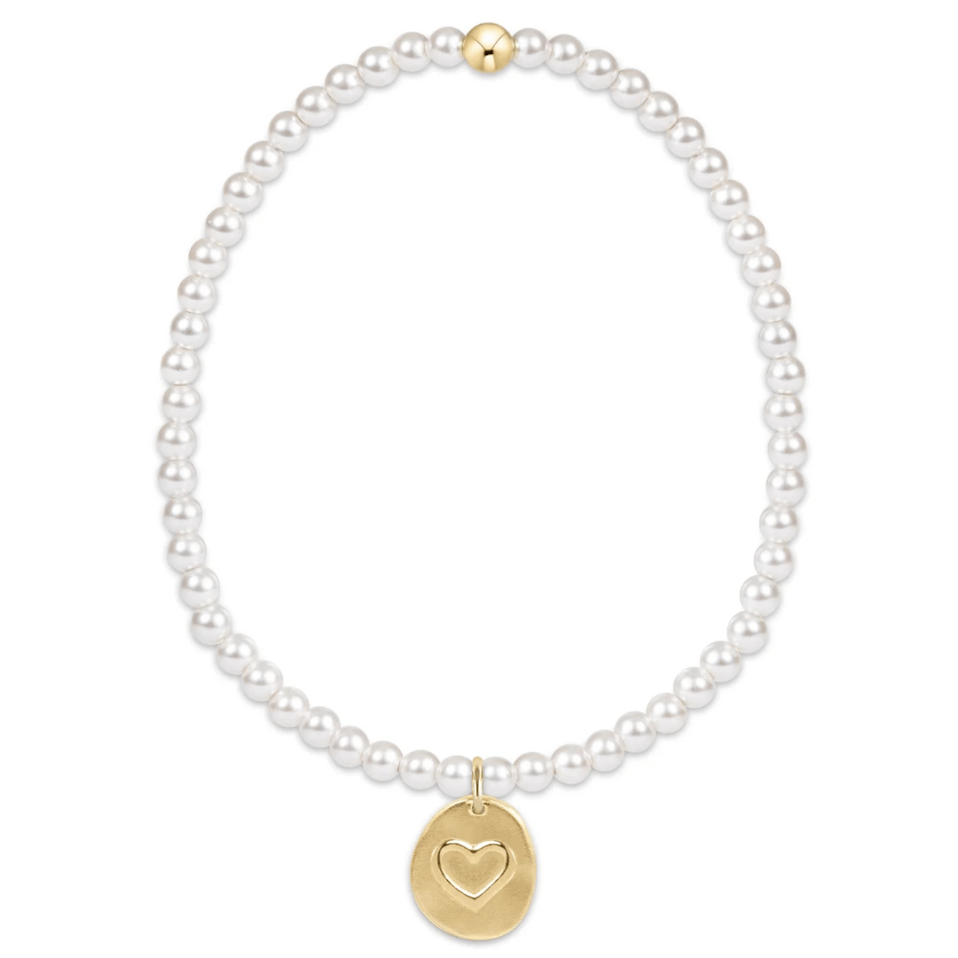Enewton Classic Pearl 3mm Bead Bracelet - Inspire Love Small Gold Charm - Enewton