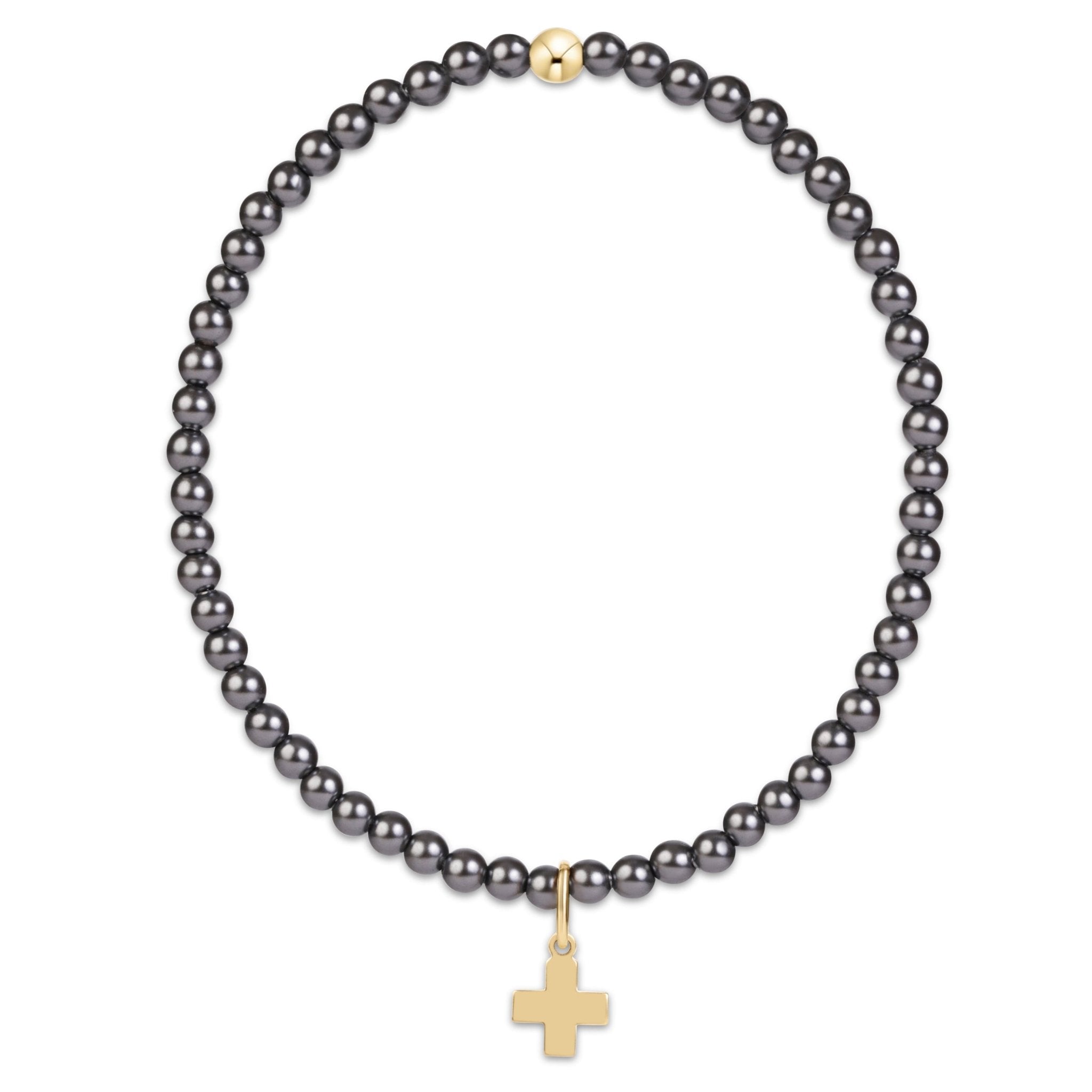 enewton Classic Pearl Dark Grey 3mm Bracelet - Signature Cross Gold Charm - Enewton