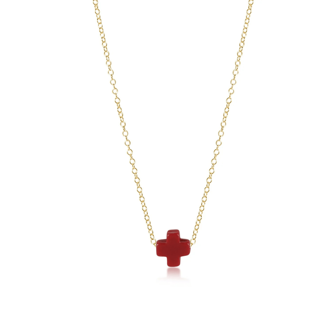 Enewton Gold Signature Cross Necklace - Red - Enewton