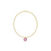 Gold bracelet with a pink gemstone on a white background