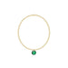 Gold bracelet with a green gemstone on a white background