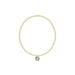 Gold bracelet with a green gemstone on a white background