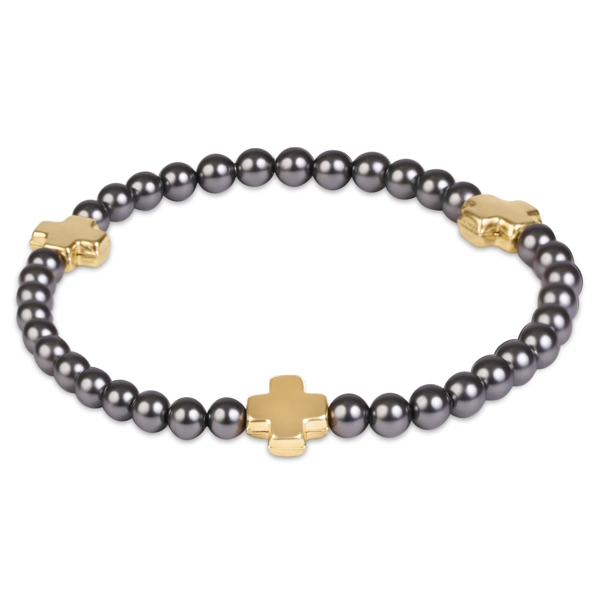 enewton Signature Cross 4mm Pearl Dark Grey Bracelet - Gold - Enewton