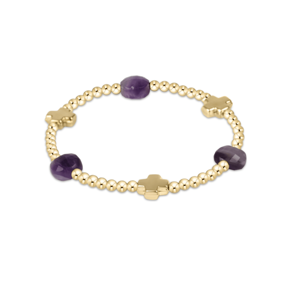 Enewton Signature Cross Admire Gold Pattern 3mm Bead Bracelet - Amethyst - Enewton