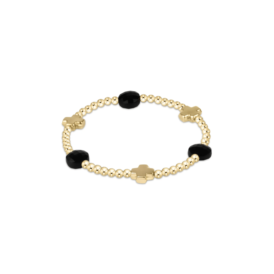 Enewton Signature Cross Admire Gold Pattern 3mm Bead Bracelet - Faceted Onyx - Enewton