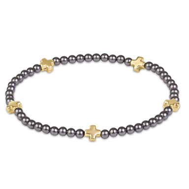 enewton Signature Cross Small 3mm Pearl Dark Grey Bracelet - Gold - Enewton