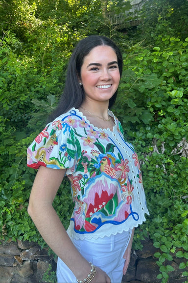 Farm Rio Garden of Life Scarf Scalloped Blouse - Farm Rio
